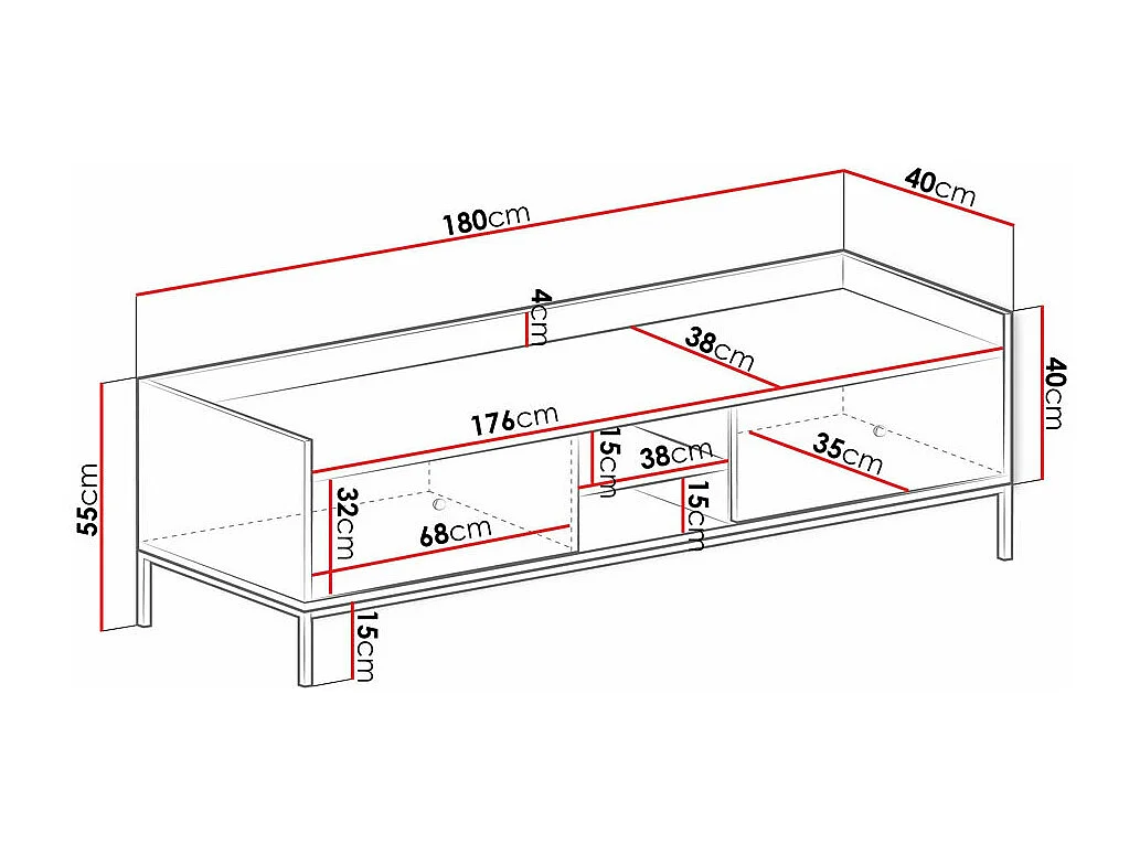 Meuble TV Comfivo Etmore 105, Blanc, 180x55x40cm