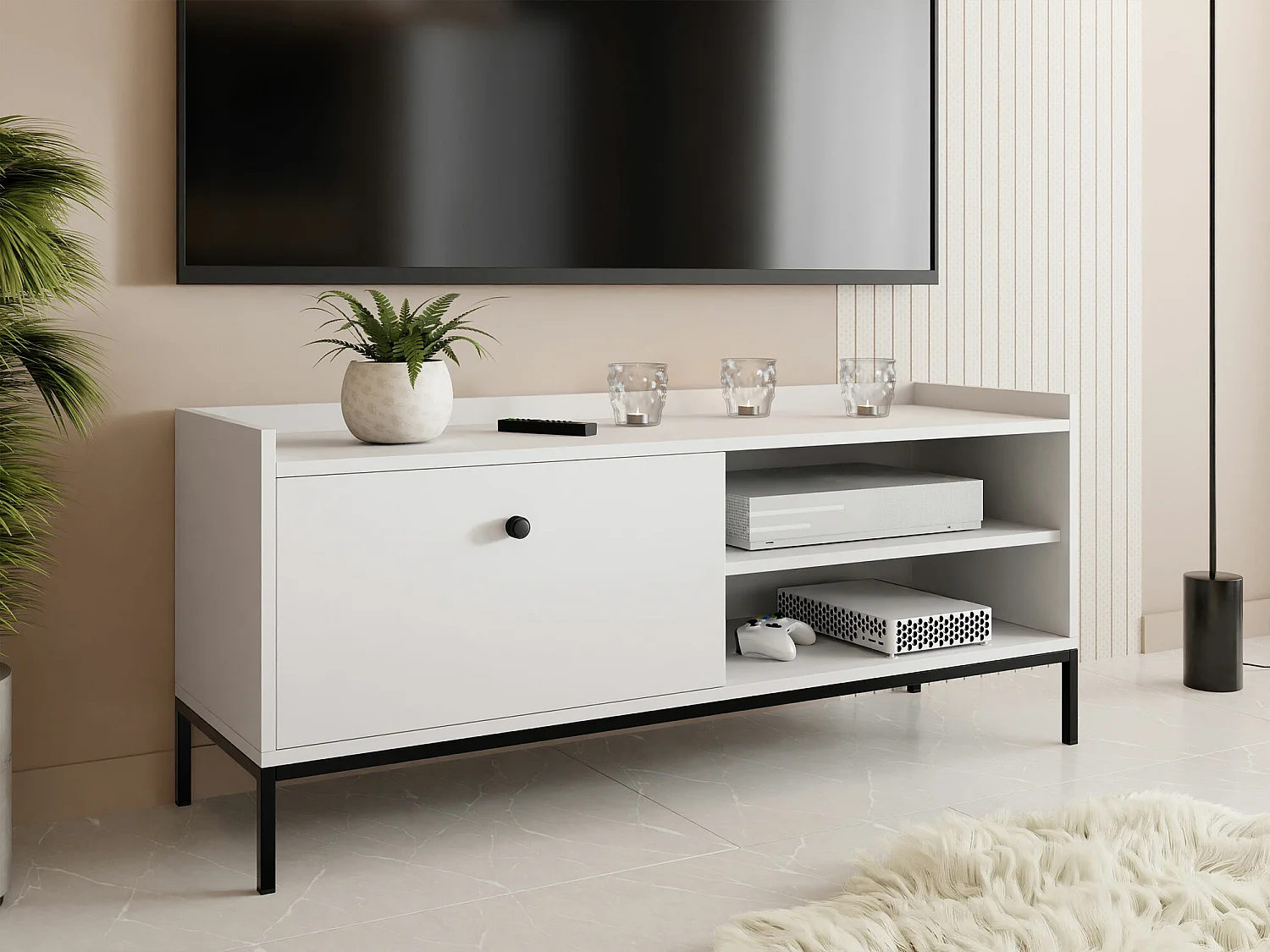 Mueble TV Comfivo U104, Blanco, 140x55x40cm