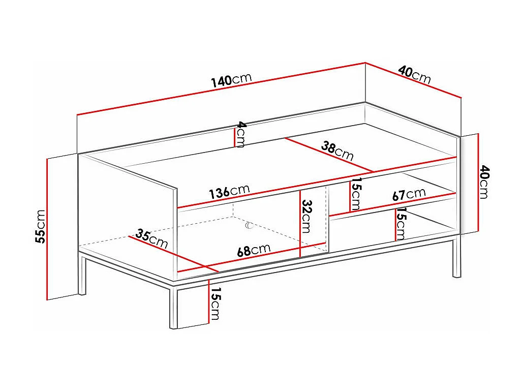 Mueble TV Comfivo U104, Blanco, 140x55x40cm