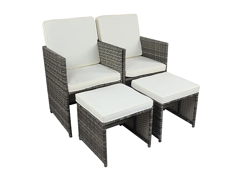 4-tlg Gartenstuhl Rattan Fußauflage Hocker Raloso