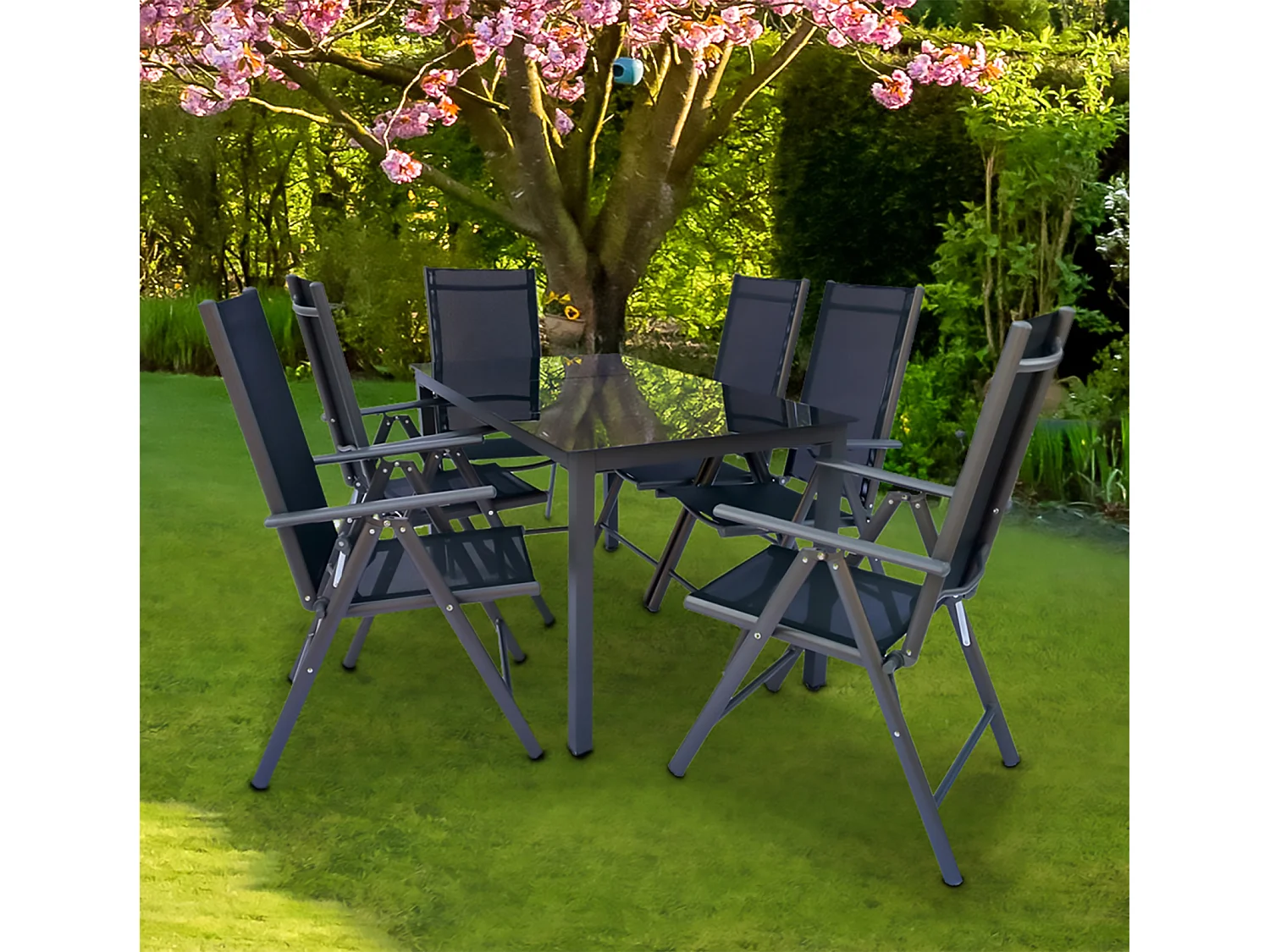 7 tlg. Alu Gartenset Sitzgruppe Tisch Stühle 140SW