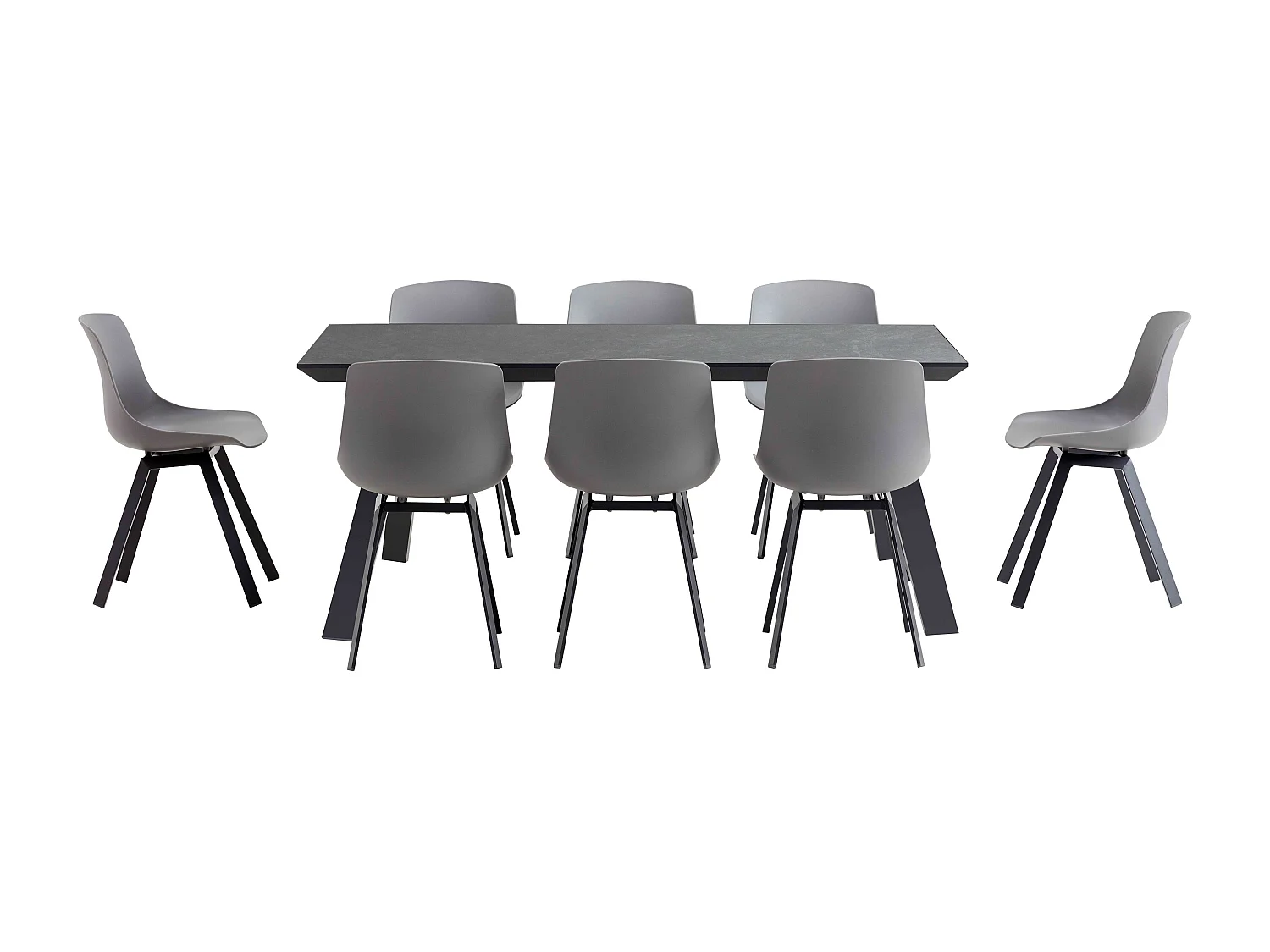 Ensemble table de jardin rectangulaire grise et 8 chaises grises