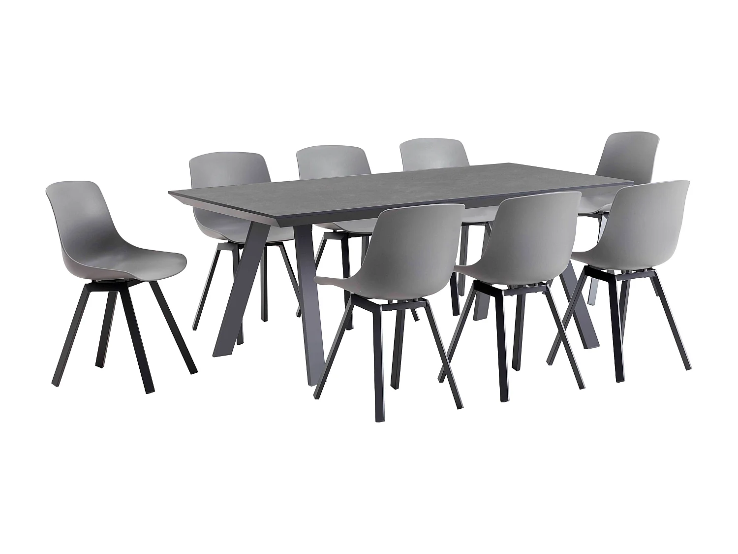 Ensemble table de jardin rectangulaire grise et 8 chaises grises