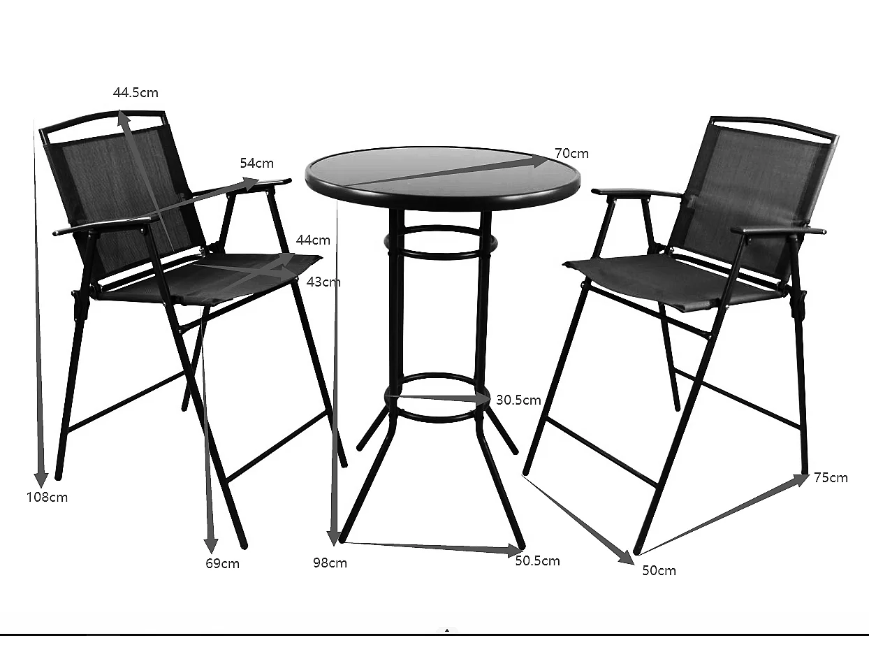 Garden furniture set Garlos Anthracite H. 108 x W. 70 x D. 70 cm