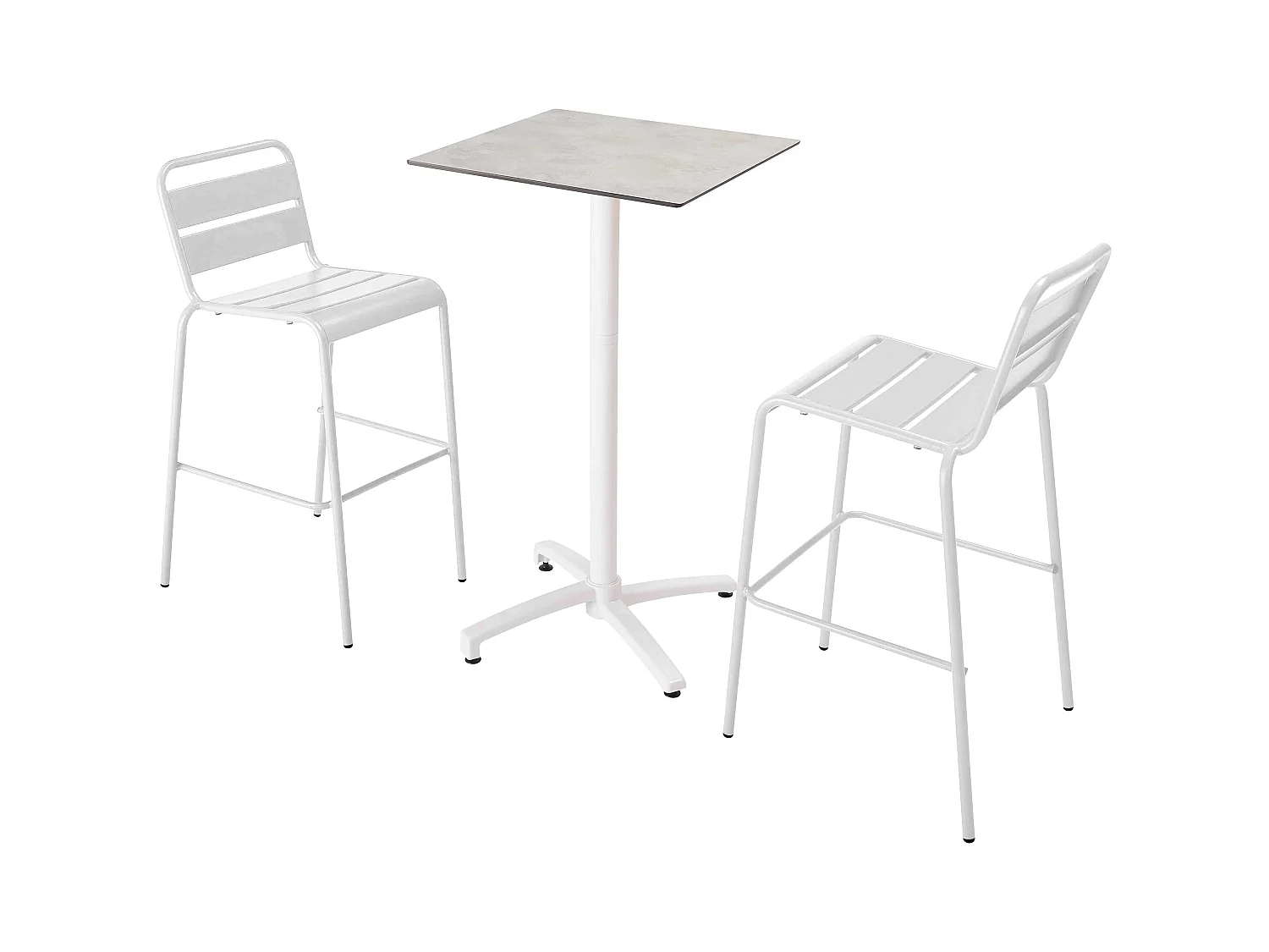 Ensemble table haute stratifié béton gris clair et 2 chaises blanc