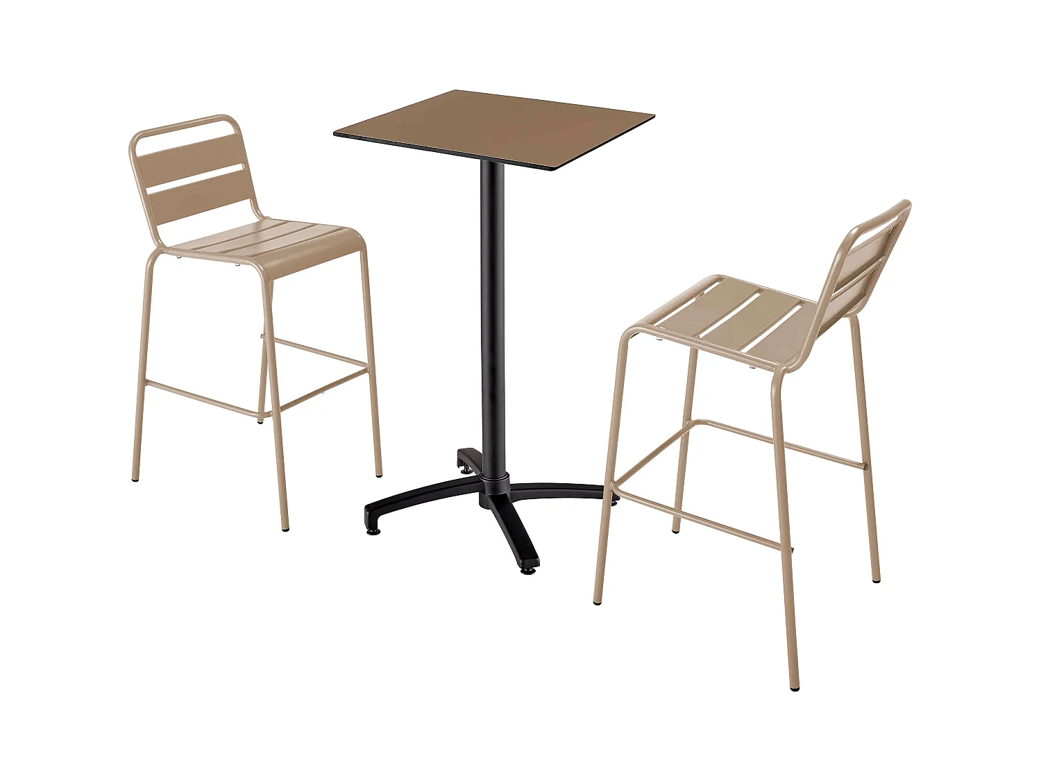 Ensemble table haute stratifié taupe et 2 chaises hautes taupe