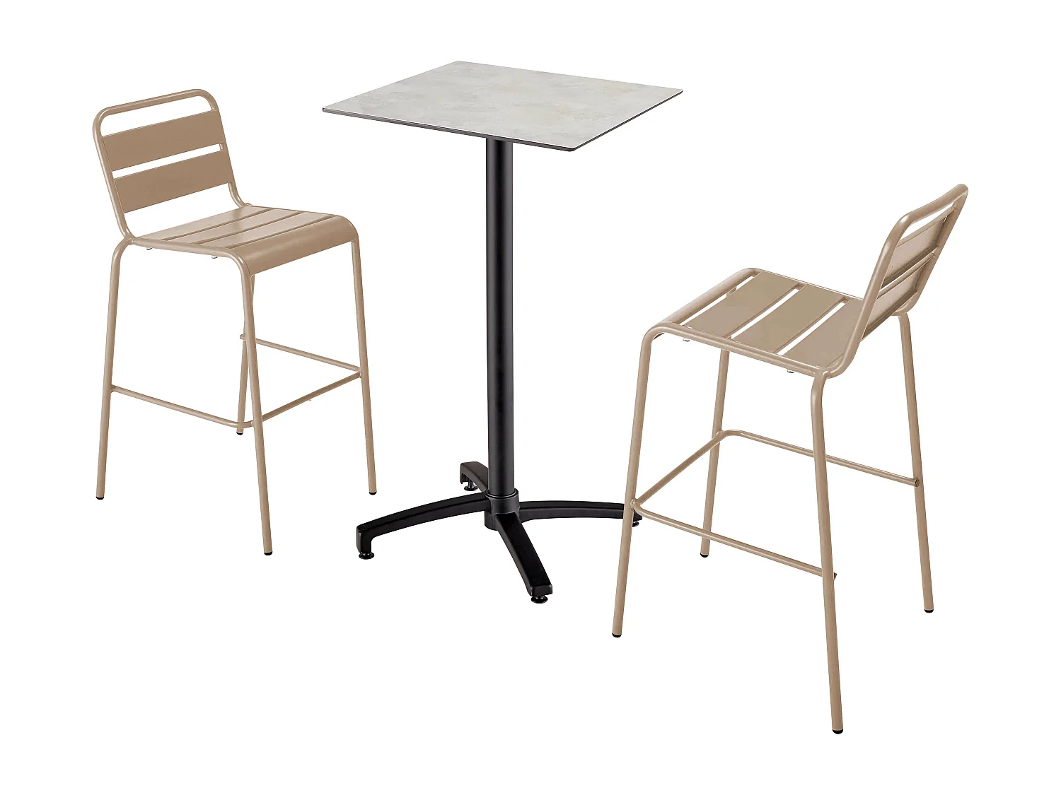 Ensemble table haute stratifié gris foncé et 2 chaises hautes taupe