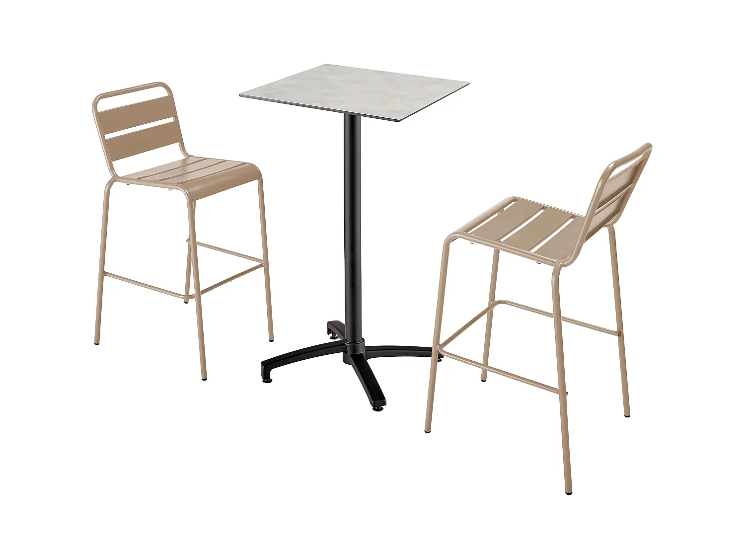 Ensemble table haute stratifié gris foncé et 2 chaises hautes taupe