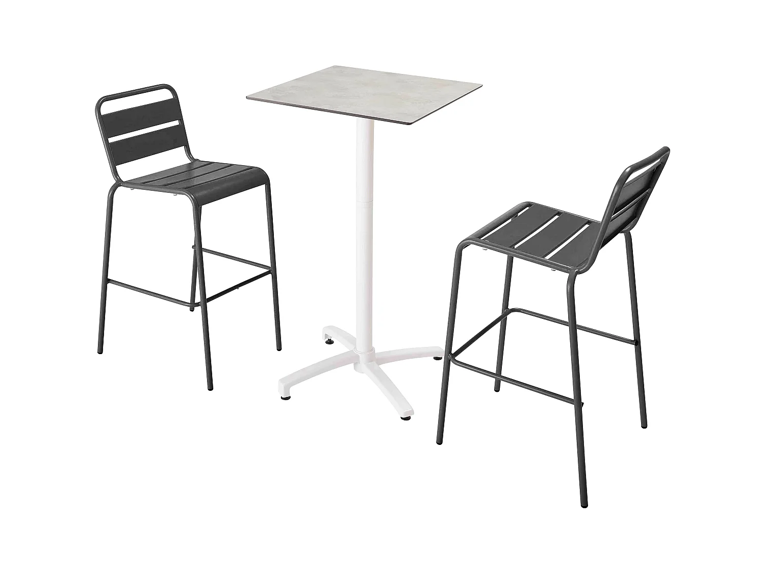 Ensemble table haute 60x60 cm inclinable stratifiée et 2 chaises gris