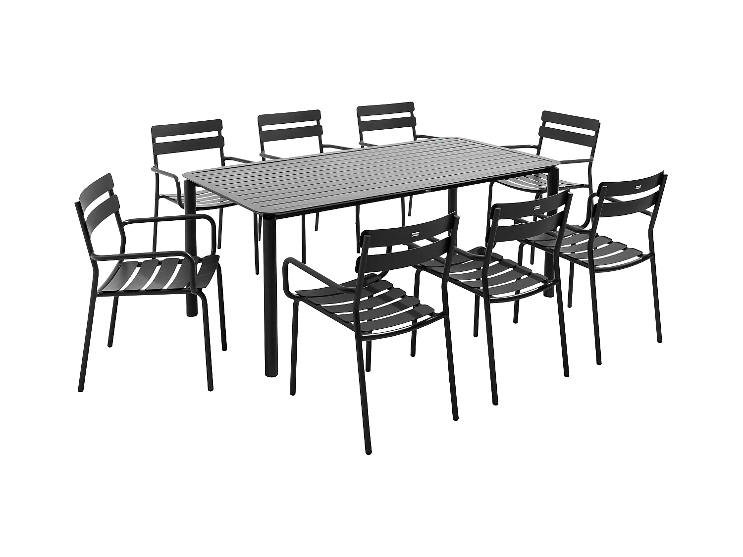 Ensemble table de jardin et 8 fauteuils noir