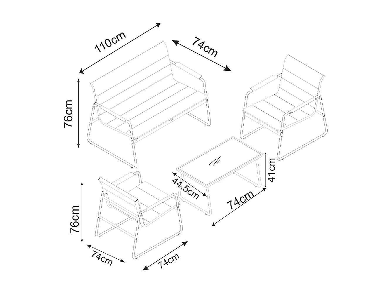 4 pz. set salotto mobili da giardino Lexila