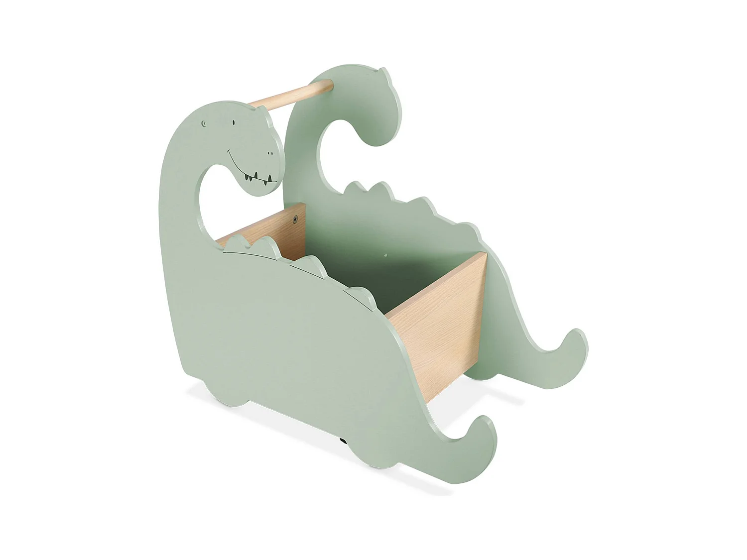 Caja de juguetes con ruedas para niños dinosaurio verde