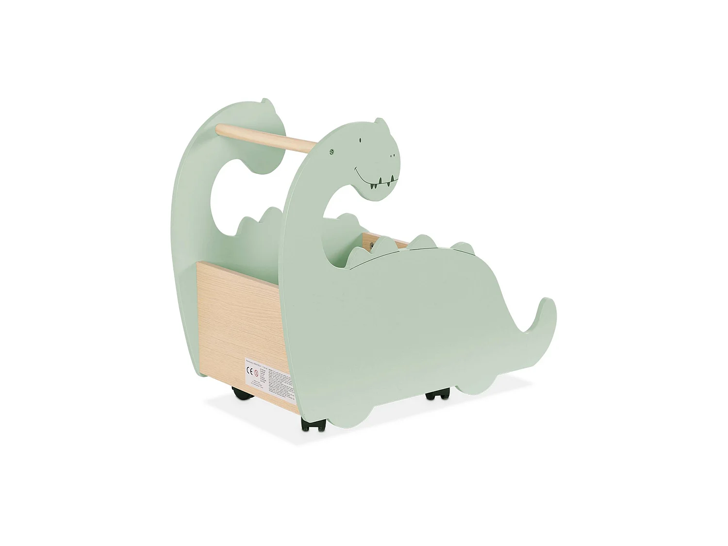 Scatola portagiochi con ruote per bambini dinosauri, Brachi, Verde, 57.3x31x49 cm