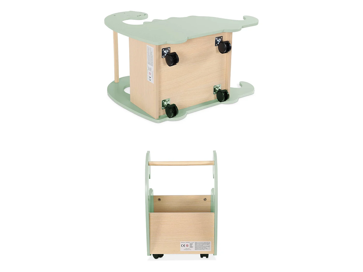 Scatola portagiochi con ruote per bambini dinosauri, Brachi, Verde, 57.3x31x49 cm