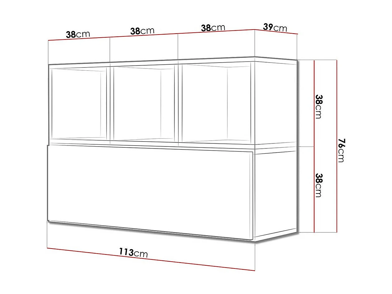 Aparador Charlotte C117, Wotan roble|Antracita, 113x39cm, MDF|Aglomerado laminado