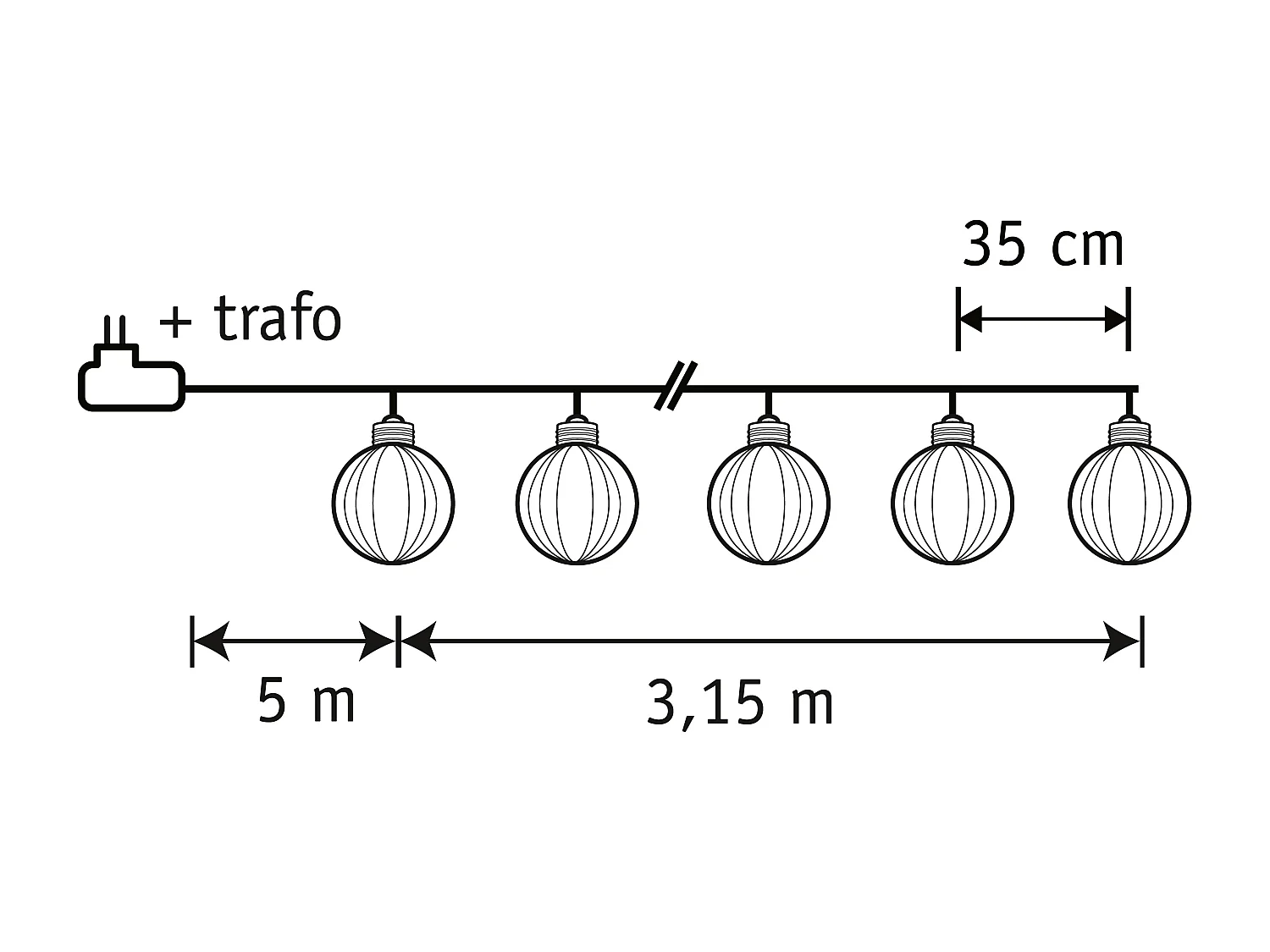 Lichterkette aus Plastik - Ø8 x 815 - Hellbraun -