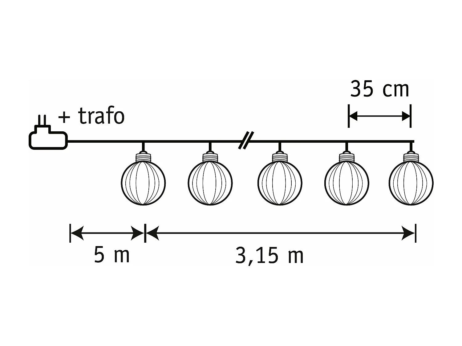 Lichterkette aus Plastik - Ø8 x 815 - Hellbraun -