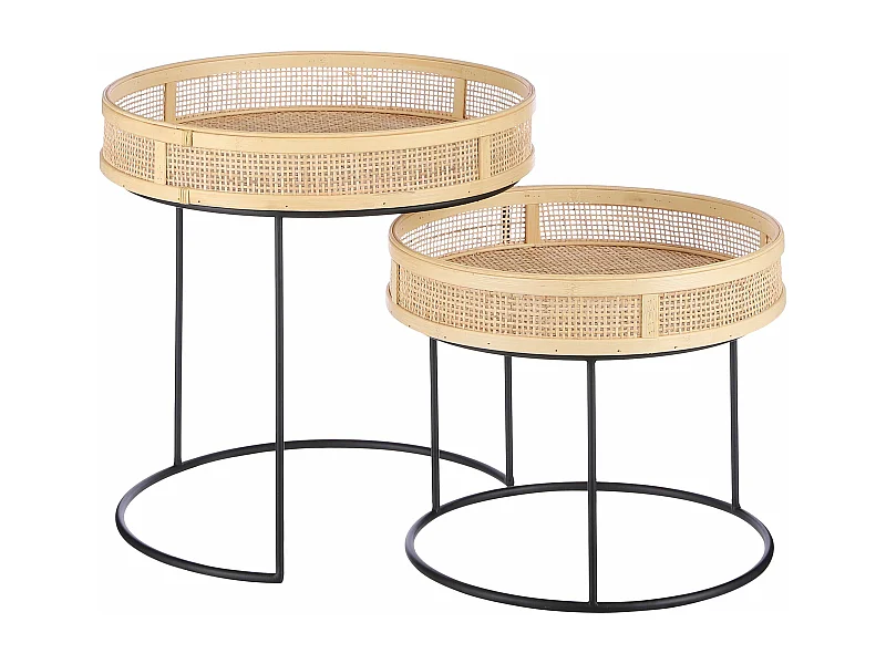 Lote de mesa auxiliar de exterior de Metal - 45 x Ø45 - Marrón, negro - LEANDRO