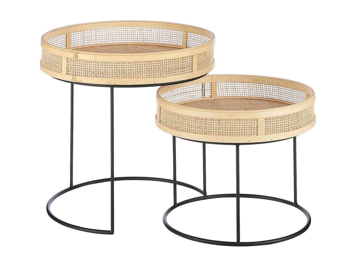 Gartenbeistelltisch-Set aus Eisen und Bambus und Rattan - 45 x Ø45 - Braun, Schwarz - LEANDRO