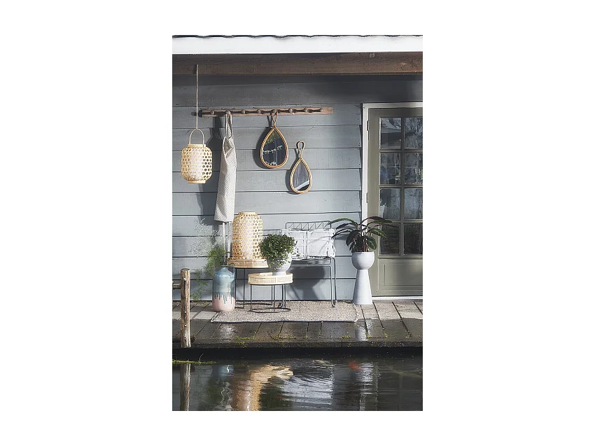 Lot de table d'appoint de jardin en métal et bambou et rotin - 45 x Ø45 - Marron, noir - LEANDRO