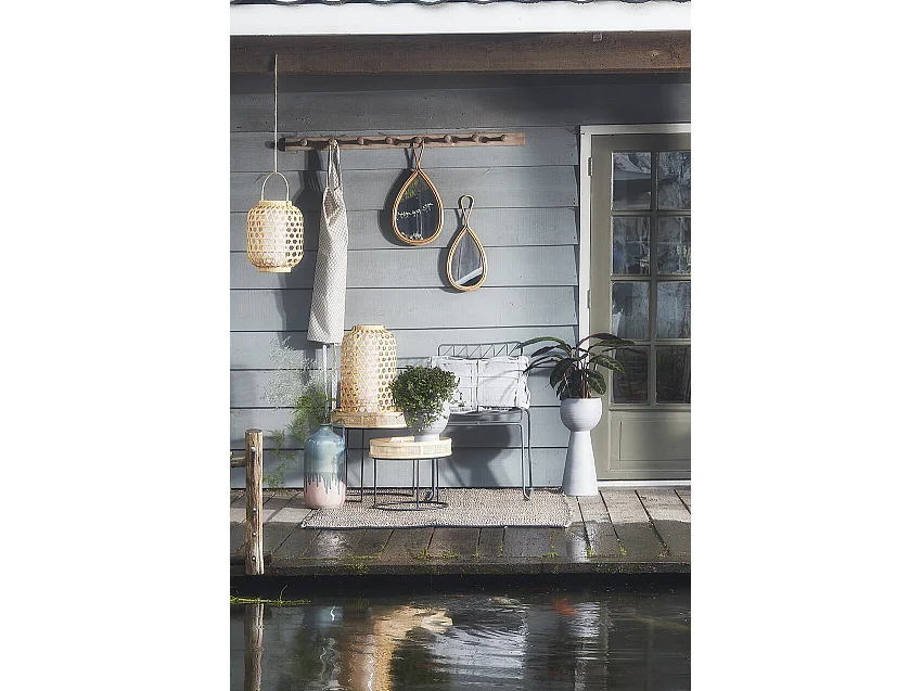 Bijzettafel set buiten van ijzer en bamboe en rotan - 45 x Ø45 - Bruin, zwart - LEANDRO