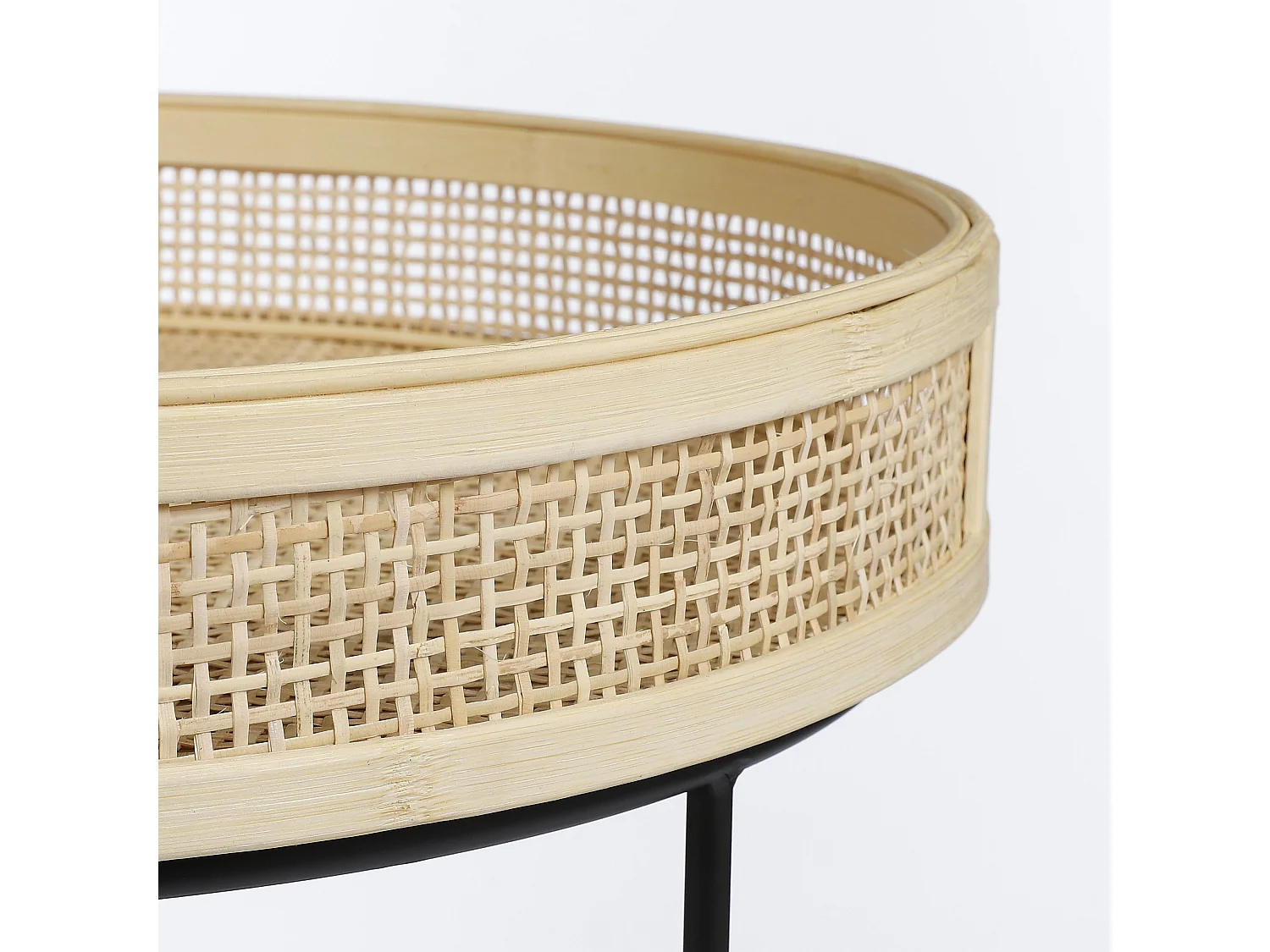 Bijzettafel set buiten van ijzer en bamboe en rotan - 45 x Ø45 - Bruin, zwart - LEANDRO