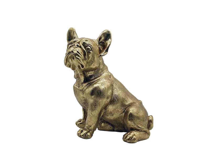 Statue chien bouledogue doré 24,5x27,5cm