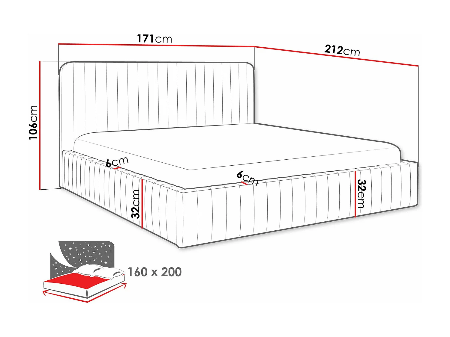 Cama TrendyNest 108, Doble, Marrón, 160x200, Tapiz, Somieres, 171x212x106cm