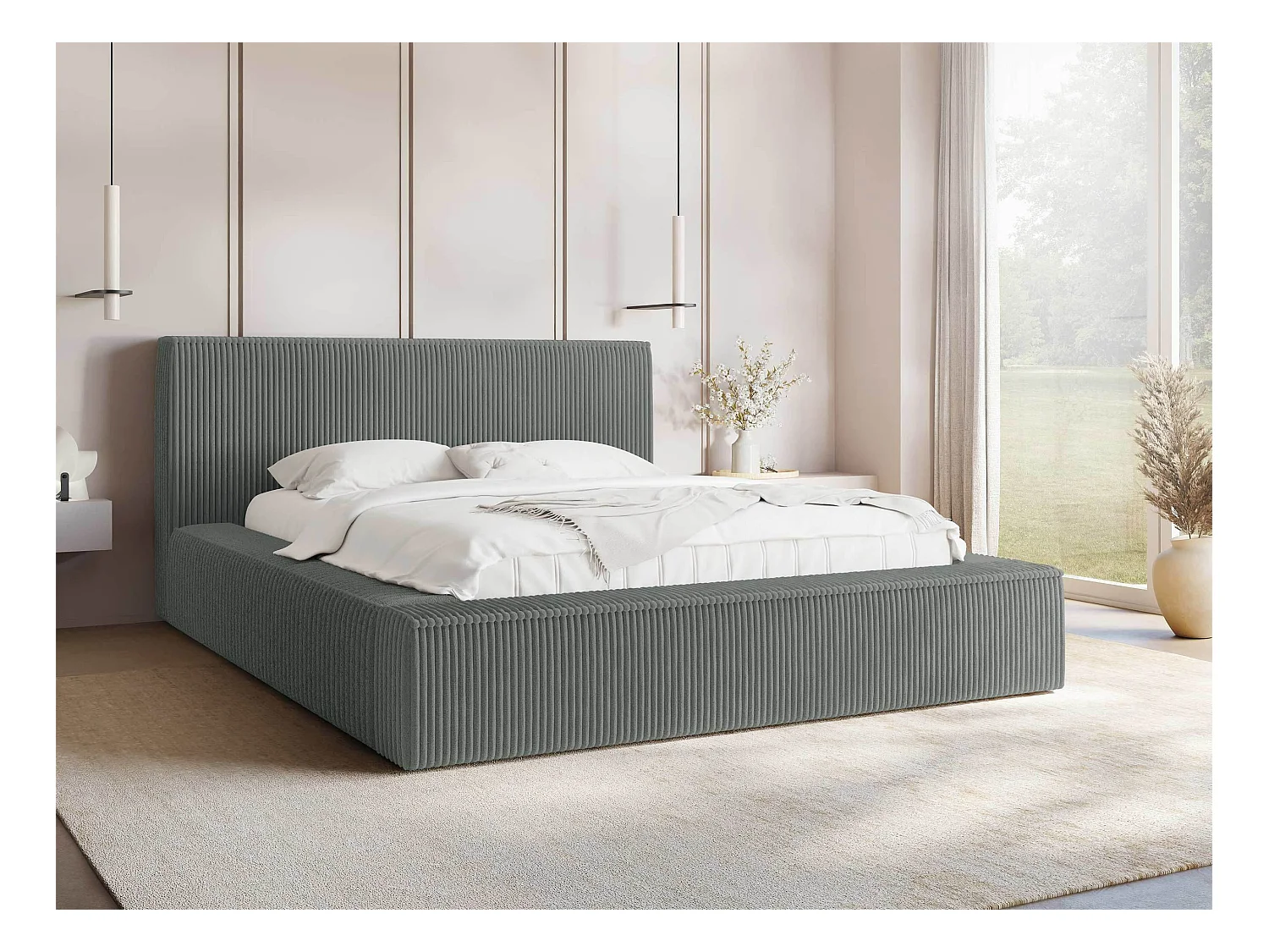 Cama TrendyNest 107, Doble, Gris, 140x200, Tapiz, Somieres, 172x230x81cm
