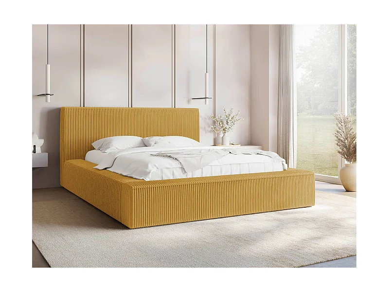 Lit TrendyNest 107, Double, Jaune, 180x200, Tapisserie, Sommier à lattes, 212x230x81cm