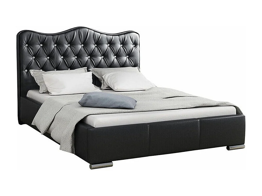 Cama Baltimore 141, Doble, Negro, Cuero ecológico, Somieres, 180x218x100cm