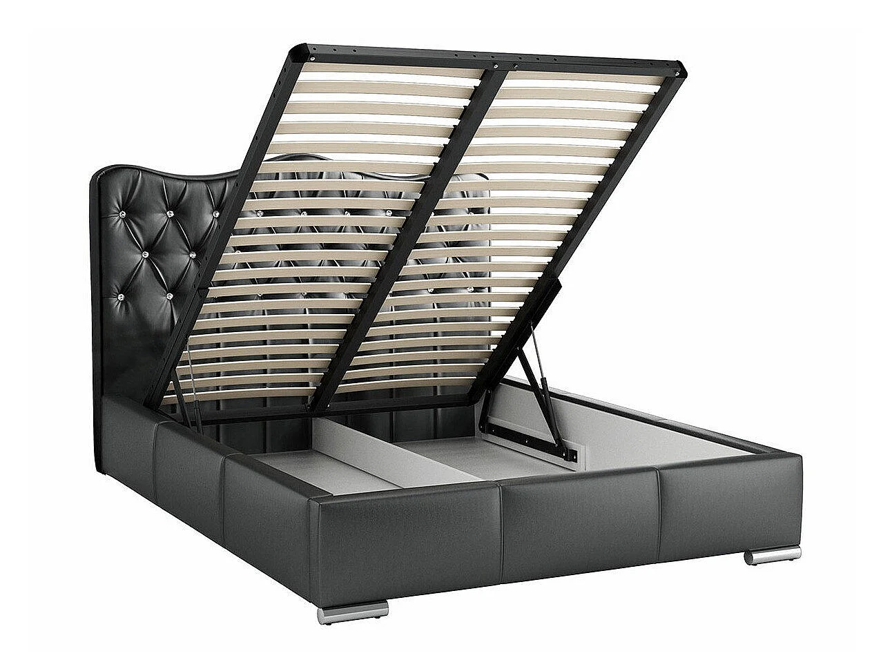 Cama Atrium, Doble, Negro, Cuero ecológico, Somieres, 18x22x10cm
