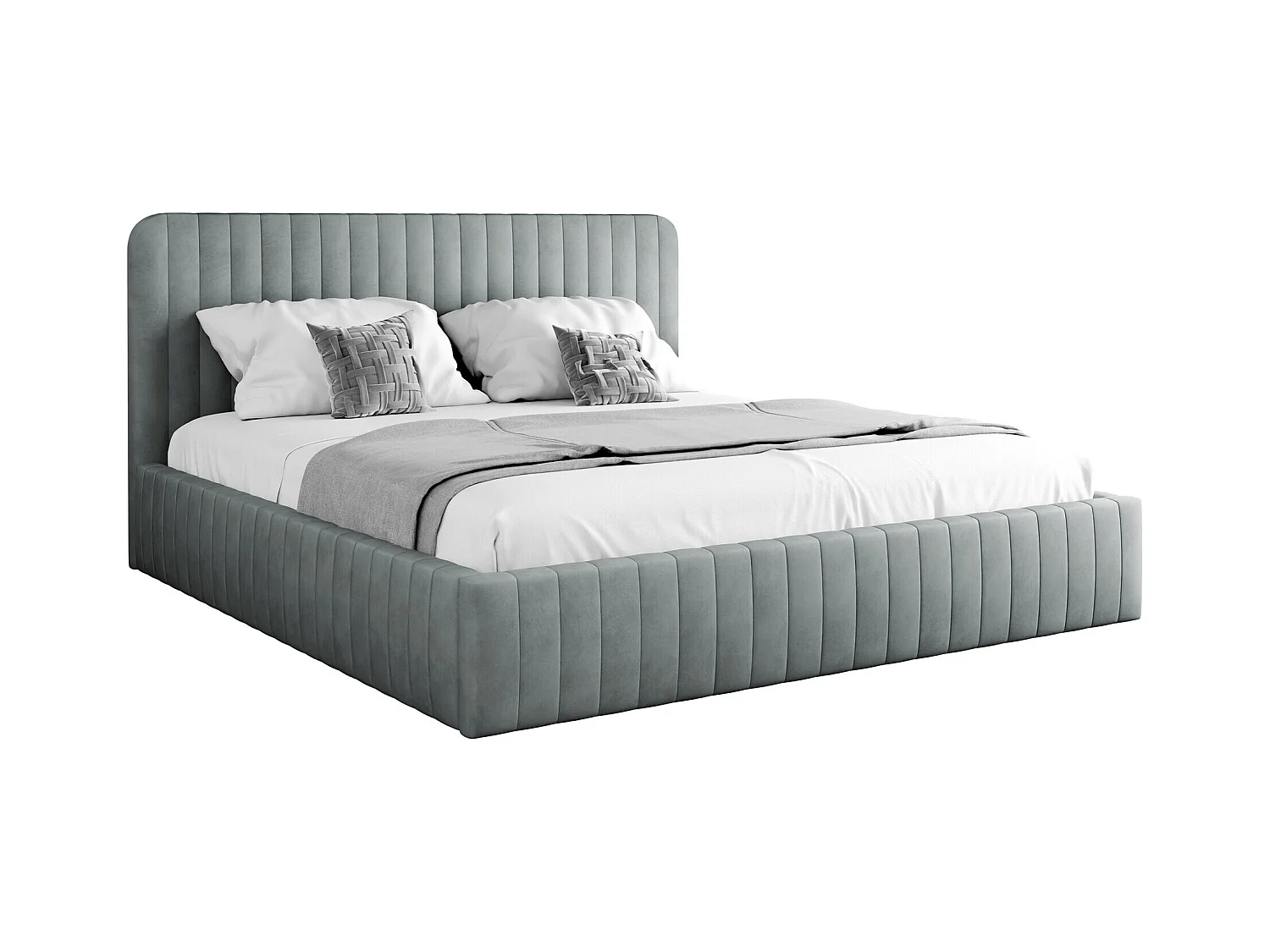 Lit TrendyNest 108, Double, Gris, 140x200, Tapisserie, Sommier à lattes, 151x212x106cm