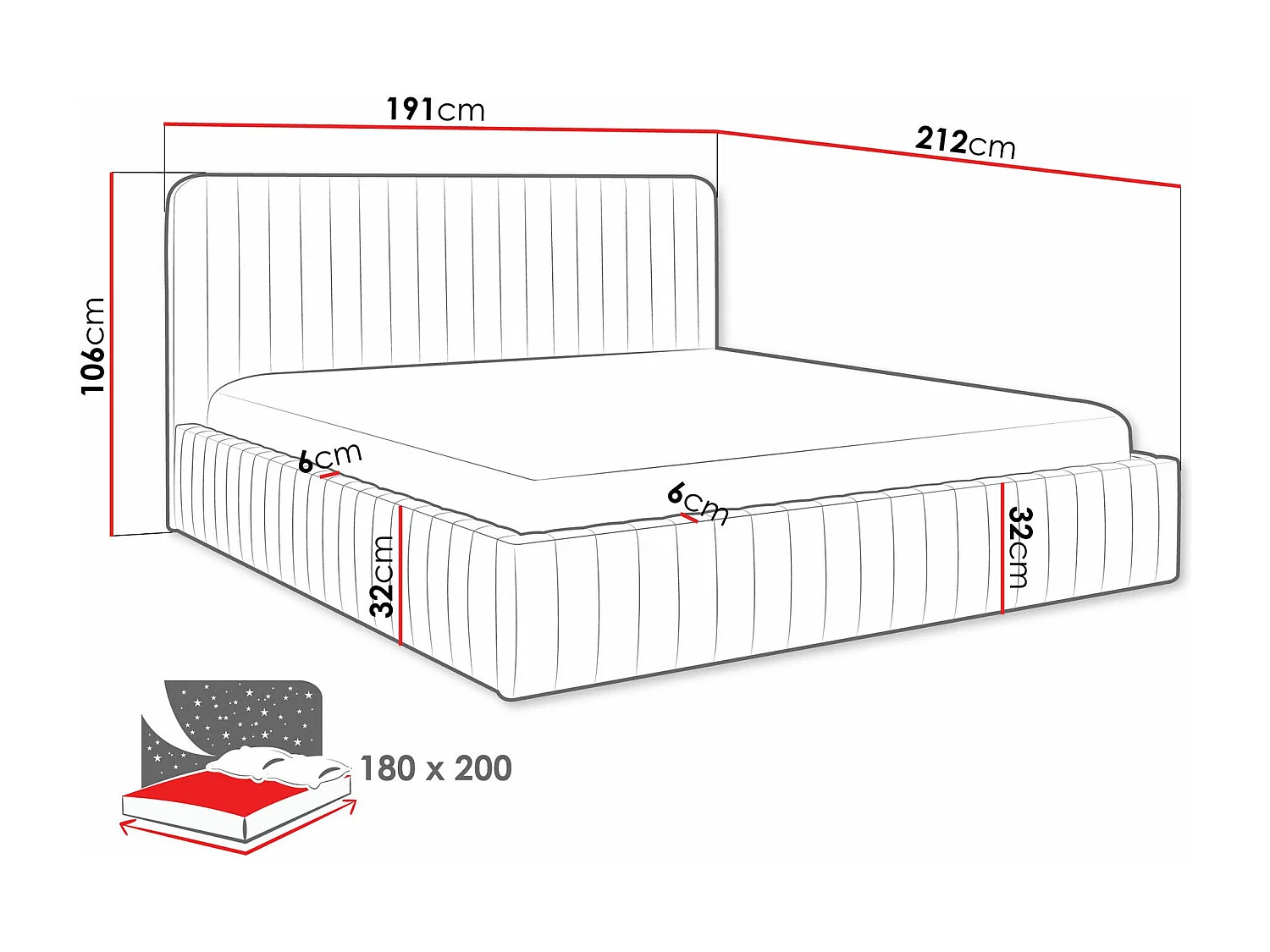 Cama TrendyNest 108, Casal, Cinzento, Tecido, Estrados de cama