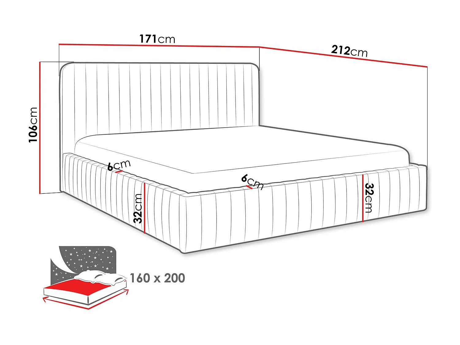 Cama TrendyNest 108, Doble, Rosa, 160x200, Tapiz, Somieres, 171x212x106cm