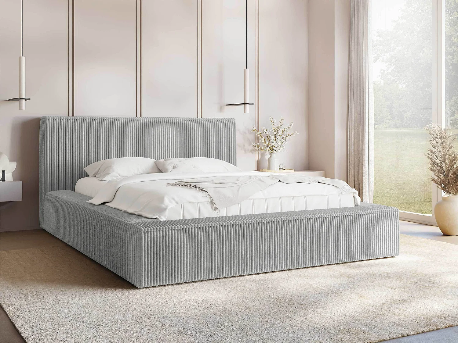Cama TrendyNest 107, Casal, Cinzento, Tecido, Estrados de cama