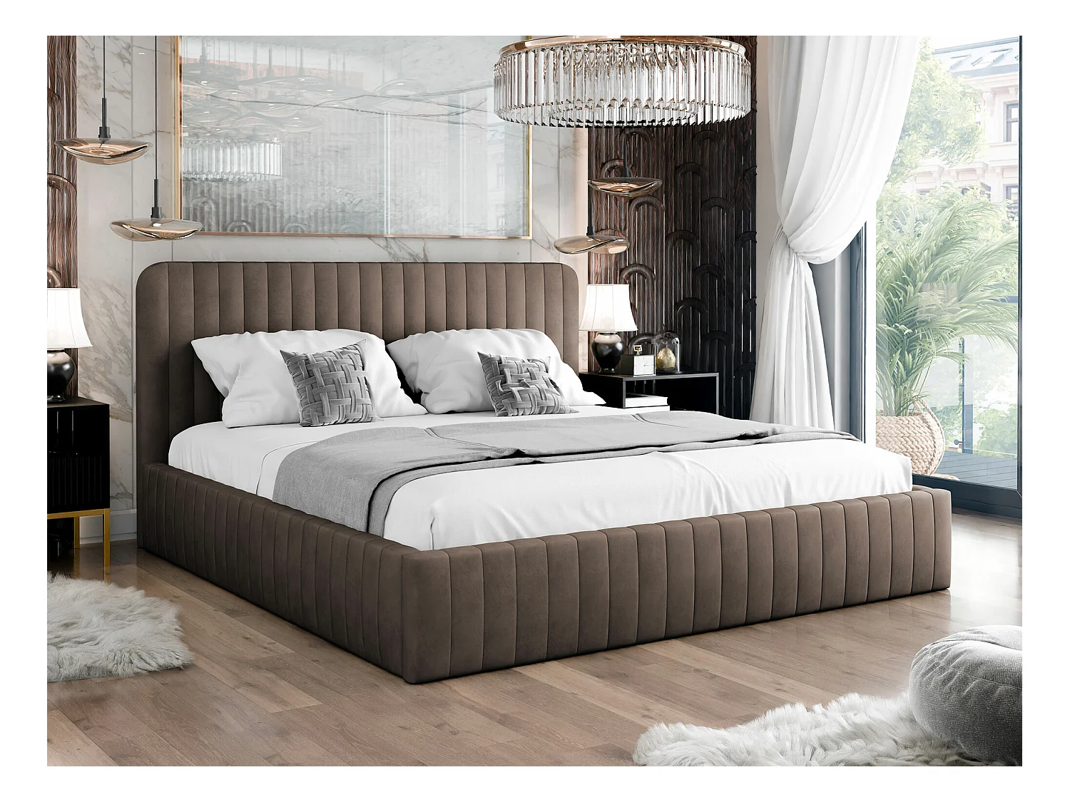 Cama TrendyNest 108, Doble, Marrón, 140x200, Tapiz, Somieres, 151x212x106cm