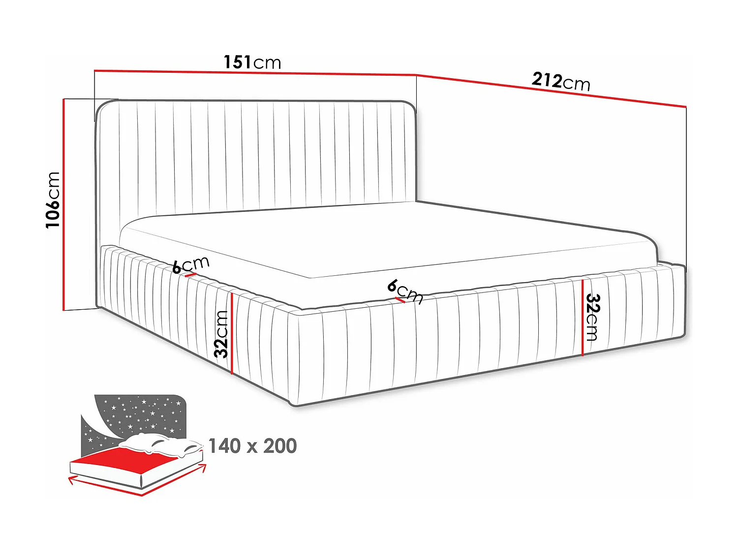 Cama TrendyNest 108, Casal, Turquesa, Tecido, Estrados de cama