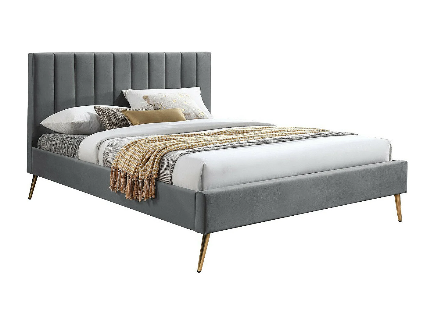 Lit Comfivo 351, Double, Gris, 140x200, Tapisserie, Sommier à lattes, 145x218x111cm