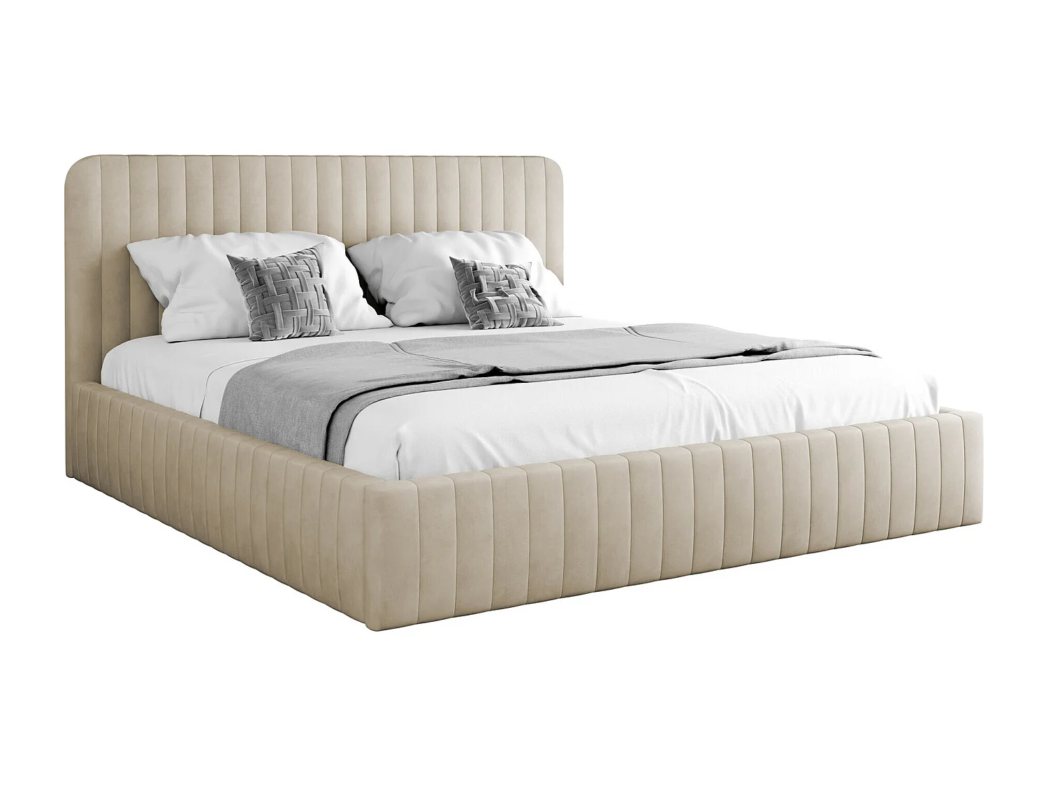 Cama TrendyNest 108, Casal, Castanho claro, Tecido, Estrados de cama