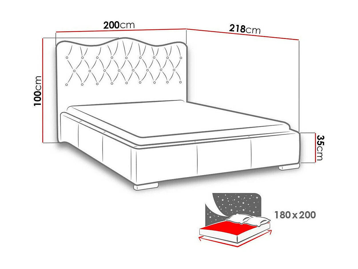 Cama Baltimore 141, Casal, Preto, Eco couro, Estrados de cama