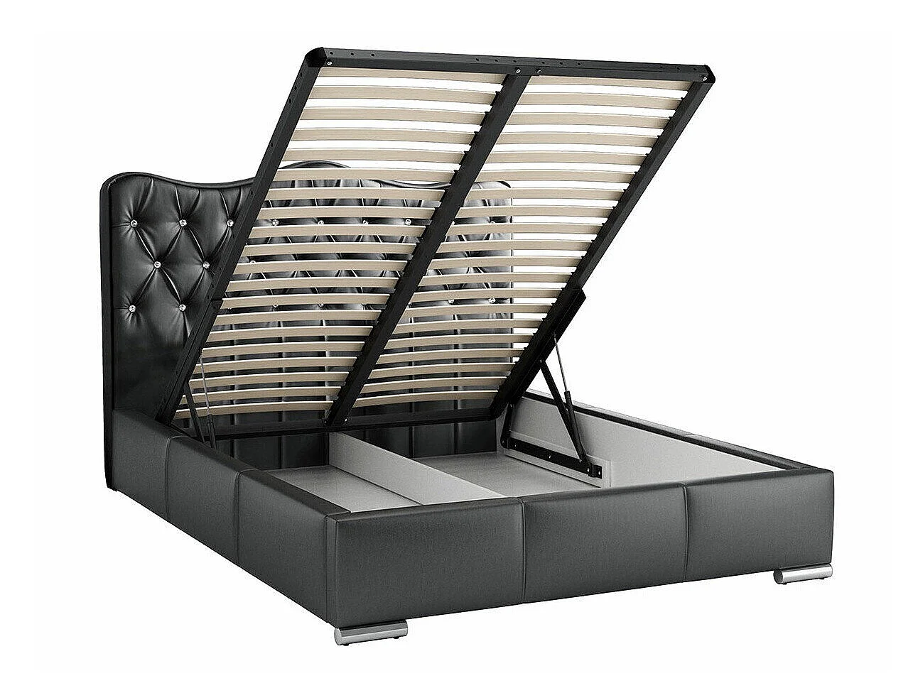 Lit Atrium, Double, Noir, Faux cuir, Disponible, 20x22x10cm