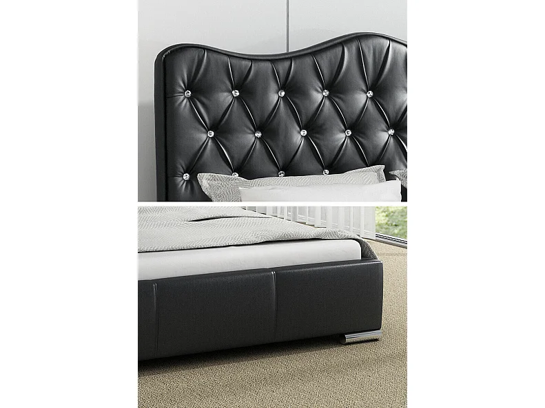 Lit Atrium, Double, Noir, Faux cuir, Disponible, 20x22x10cm