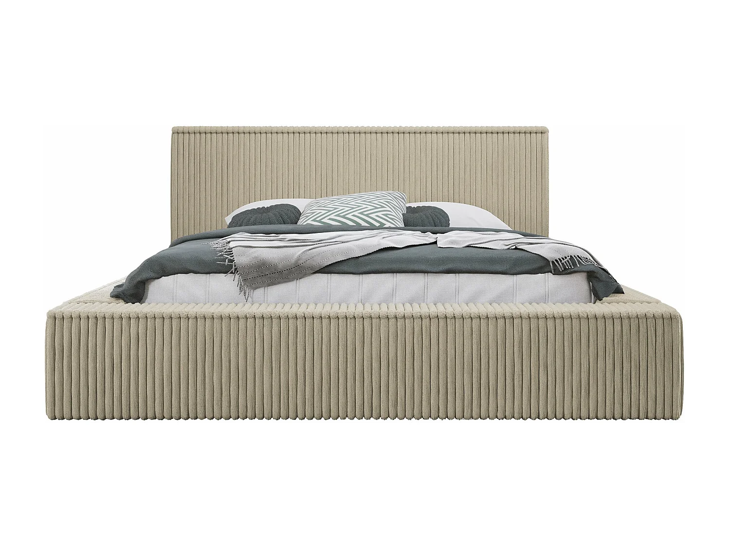 Cama TrendyNest 107, Doble, De color marrón claro, 180x200, Tapiz, Somieres, 212x230x81cm