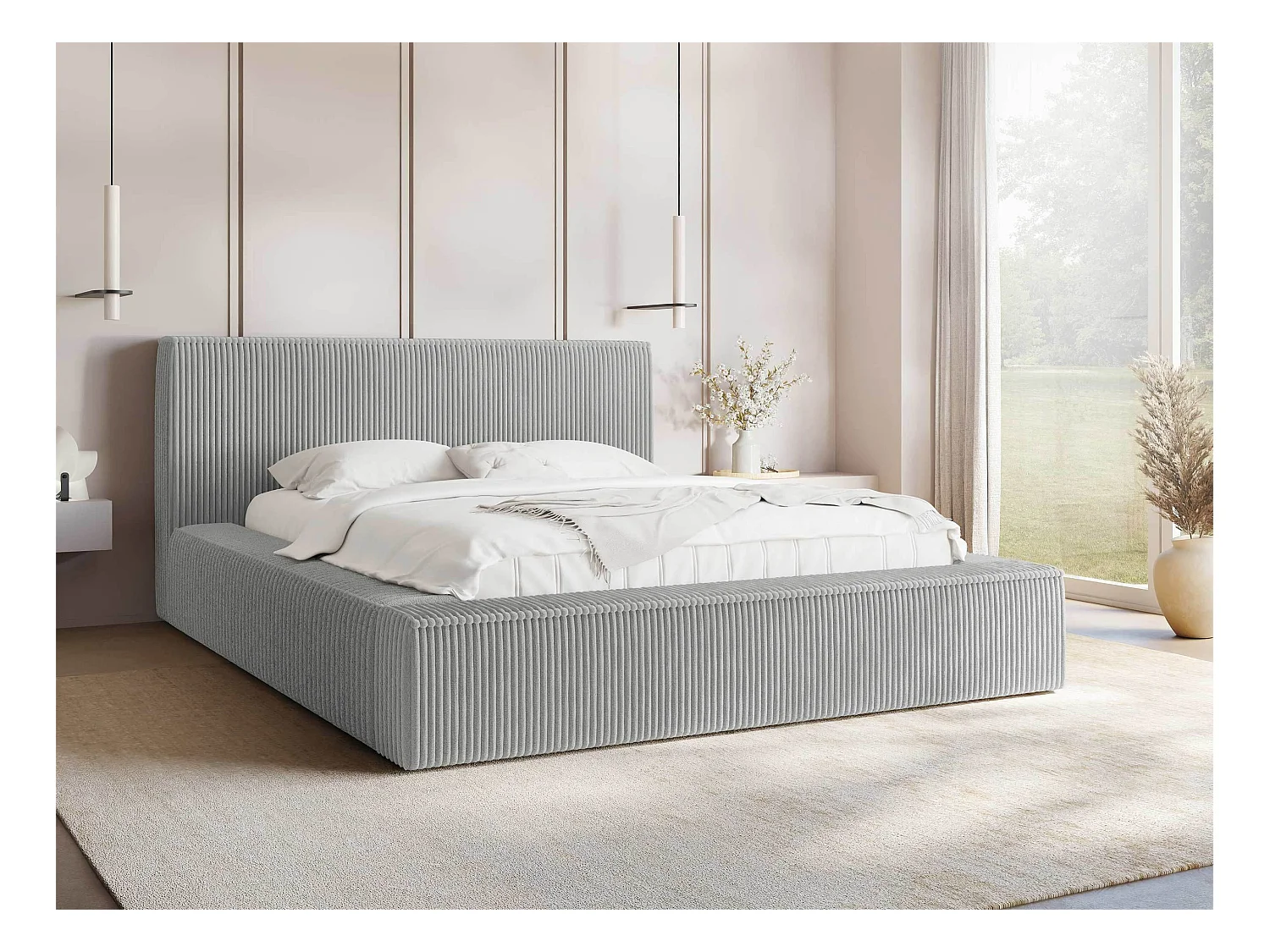 Cama TrendyNest 107, Casal, Cinzento, Tecido, Estrados de cama