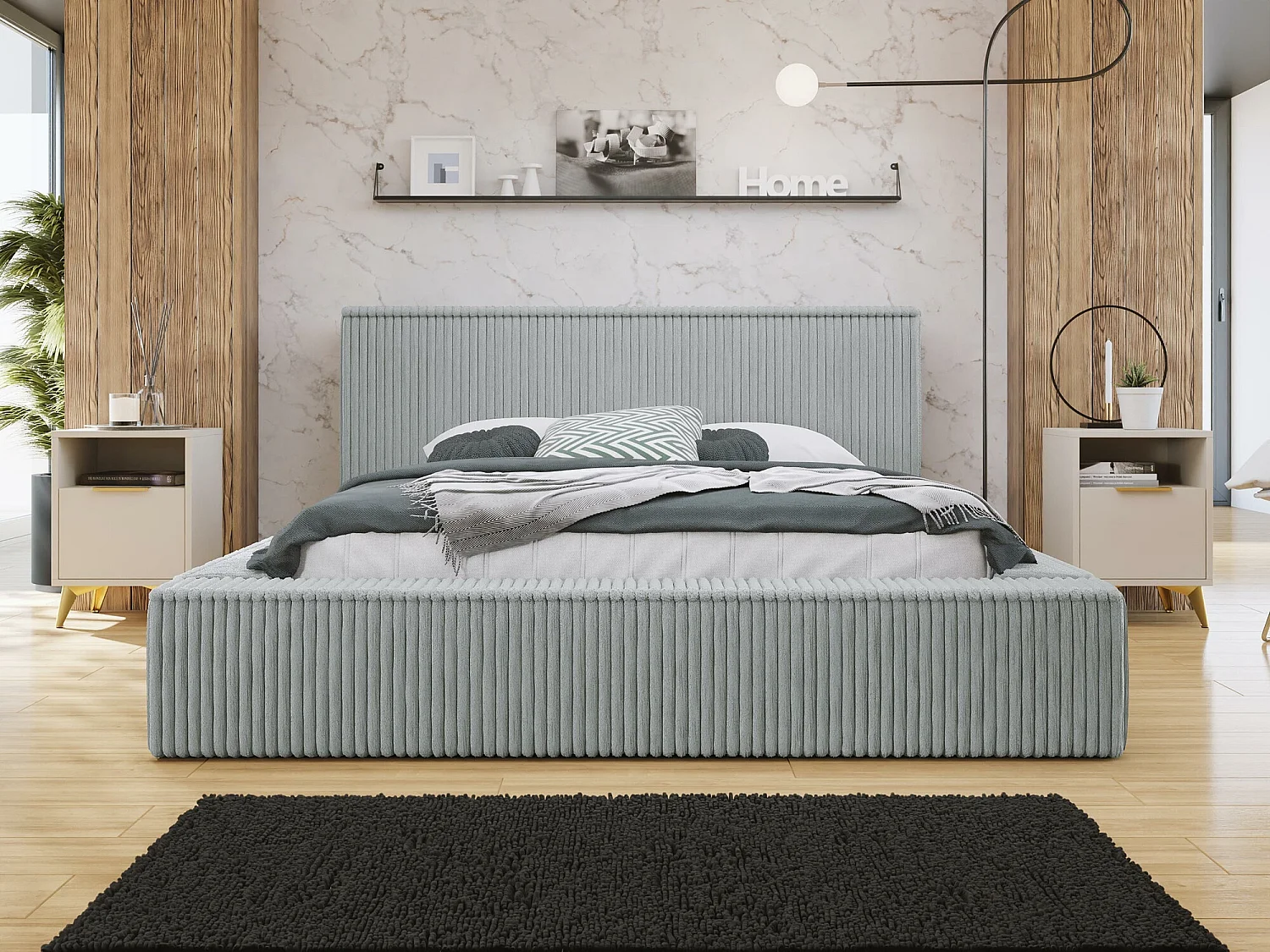 Cama TrendyNest 107, Doble, Gris, 140x200, Tapiz, Somieres, 172x230x81cm