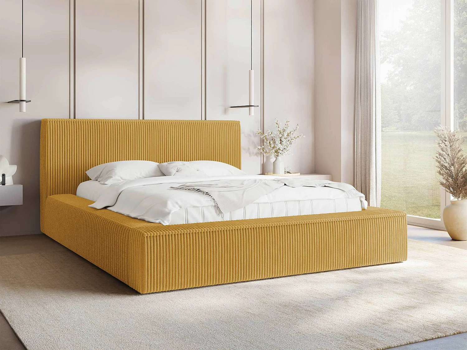 Cama TrendyNest 107, Casal, Amarelo, Tecido, Estrados de cama
