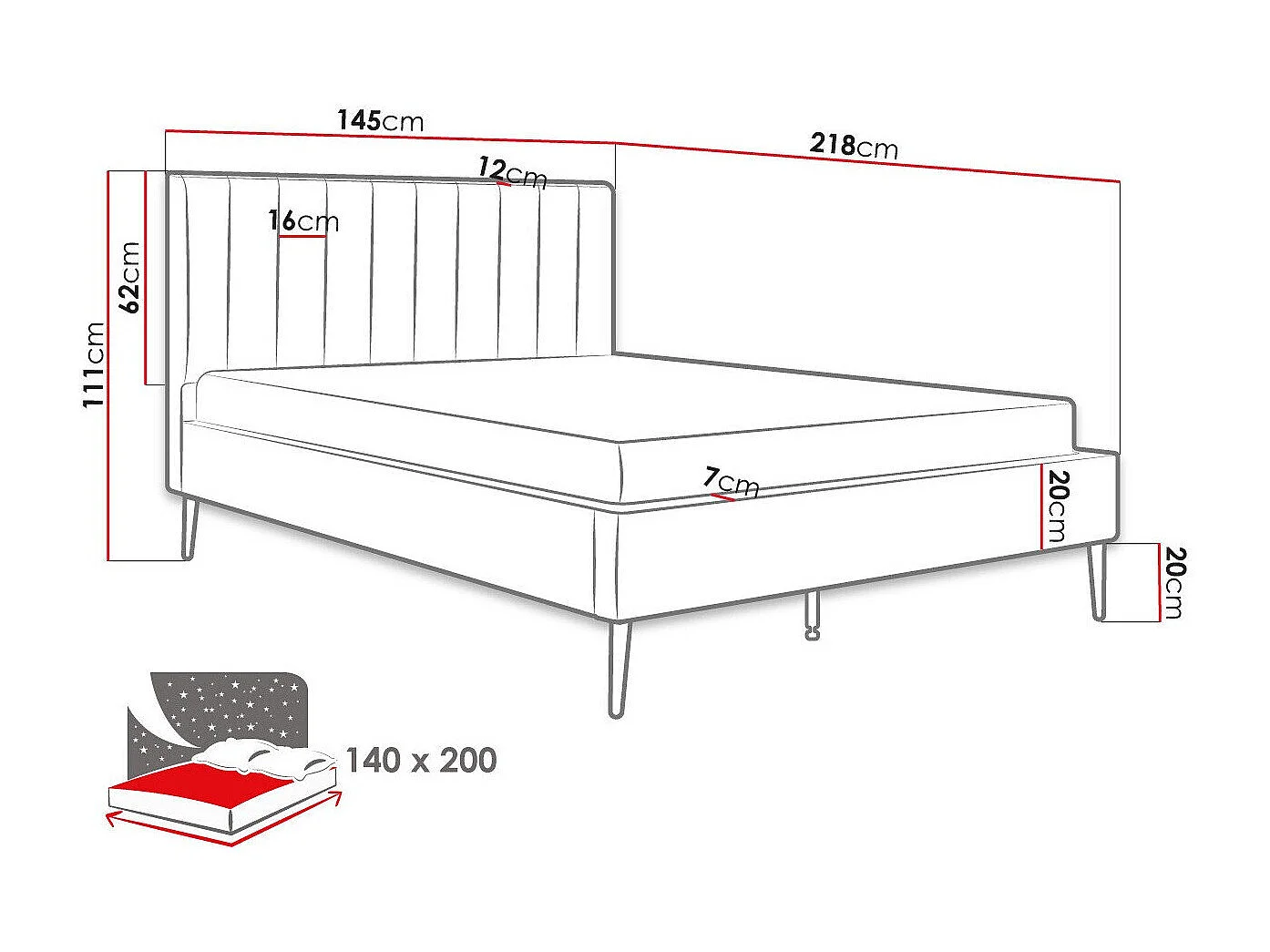 Cama Comfivo 351, Doble, De color marrón claro, 140x200, Tapiz, Somieres, 145x218x111cm