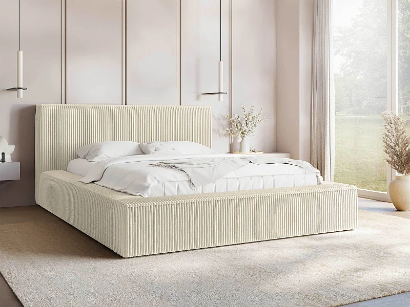 Cama TrendyNest 107, Doble, De color marrón claro, 160x200, Tapiz, Somieres, 192x230x81cm