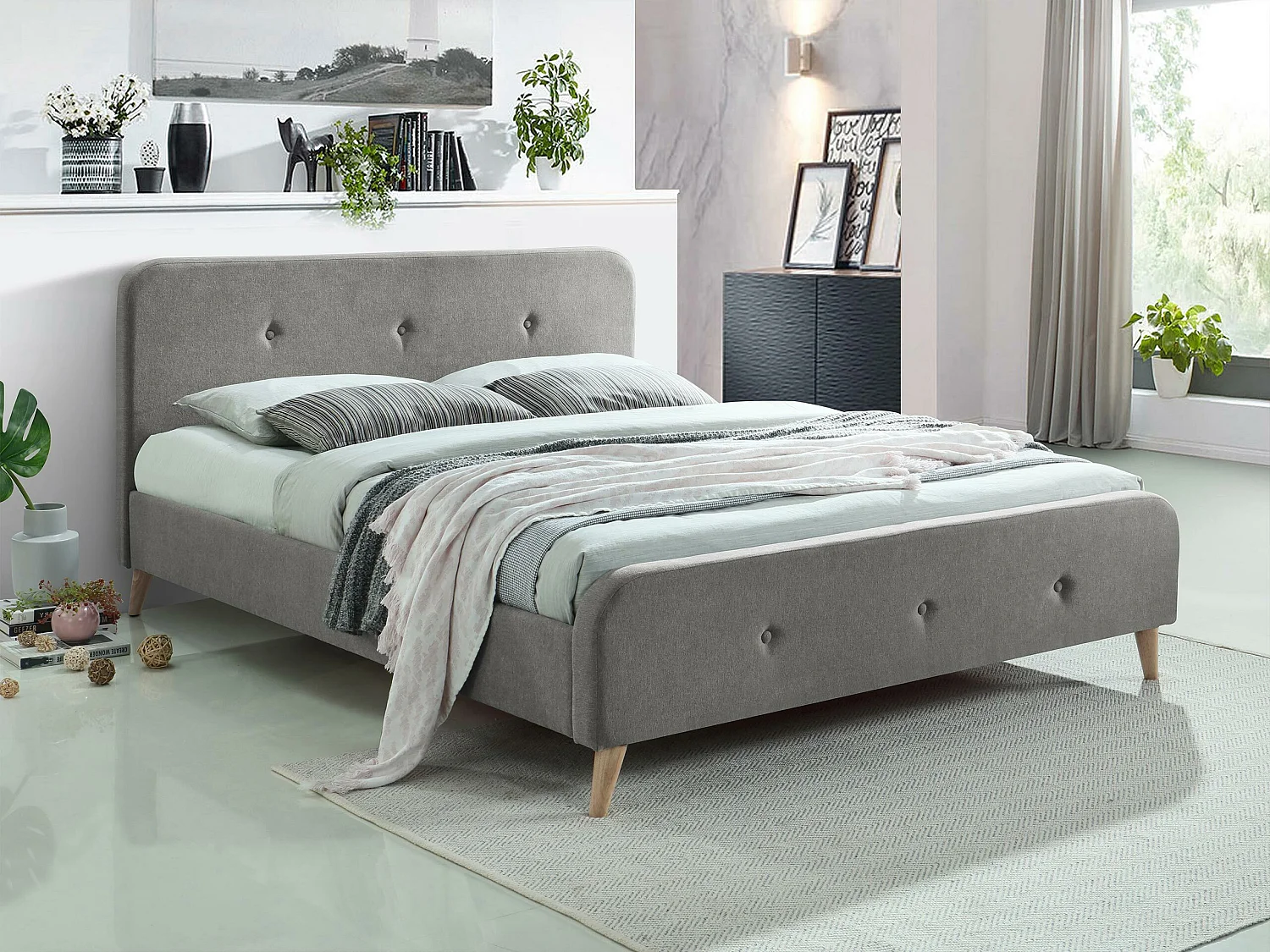 Cama Comfivo 350, Doble, Gris, 160x200, Tapiz, Somieres, 166x215x94cm